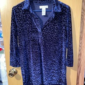 Rebecca Malone Sheer Leopard Print Long Sleeve Button Up Top